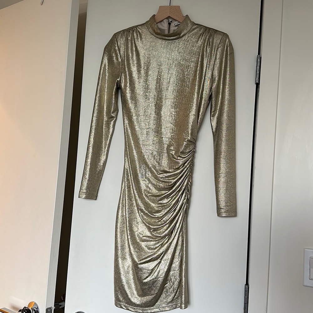 Alice + Olivia Hilary Rouched Mock Neck Dress